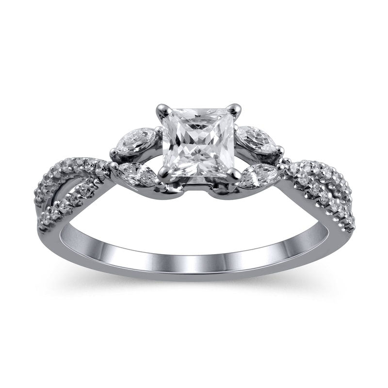 0.75 CT. T.W. Princess-Cut Natural Diamond Twist Shank Engagement Ring in Solid 14K White Gold