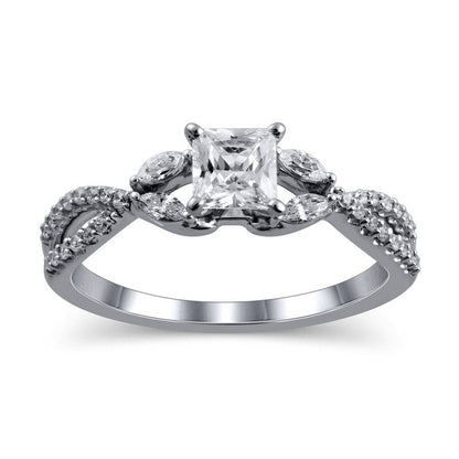 0.75 CT. T.W. Princess-Cut Natural Diamond Twist Shank Engagement Ring in Solid 14K White Gold