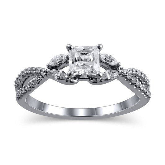 0.75 CT. T.W. Princess-Cut Natural Diamond Twist Shank Engagement Ring in Solid 14K White Gold