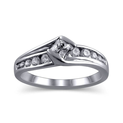 0.75 CT. T.W. Princess-Cut Natural Diamond Engagement Ring in Solid 14K White Gold