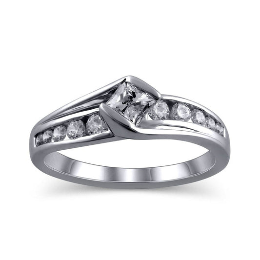 0.75 CT. T.W. Princess-Cut Natural Diamond Engagement Ring in Solid 14K White Gold