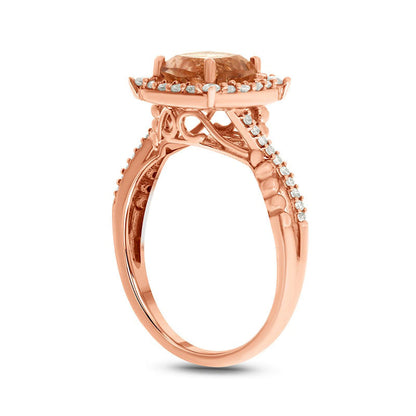 7.0mm Cushion-Cut Morganite and 0.33 CT. T.W. Natural Diamond Frame Twist Shank Engagement Ring in Solid 10K Rose Gold