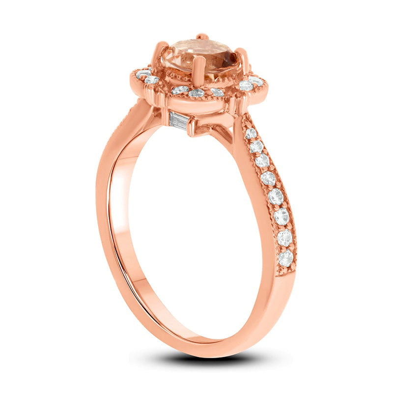 6.0mm Morganite and 0.33 CT. T.W. Natural Diamond Clover Frame Antique Vintage-Style Engagement Ring in Solid 10K Rose Gold