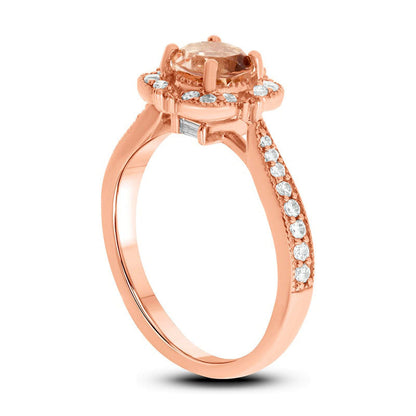 6.0mm Morganite and 0.33 CT. T.W. Natural Diamond Clover Frame Antique Vintage-Style Engagement Ring in Solid 10K Rose Gold
