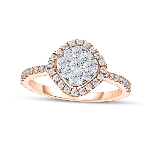 0.50 CT. T.W. Composite Cushion Natural Diamond Tilted Frame Engagement Ring in Solid 10K Rose Gold