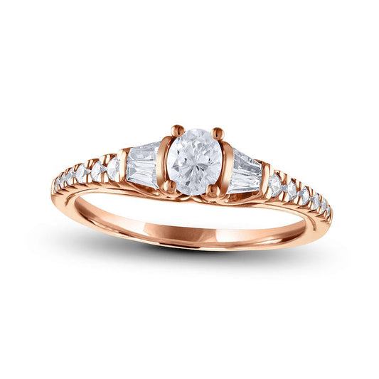 0.63 CT. T.W. Oval Natural Diamond Engagement Ring in Solid 14K Rose Gold