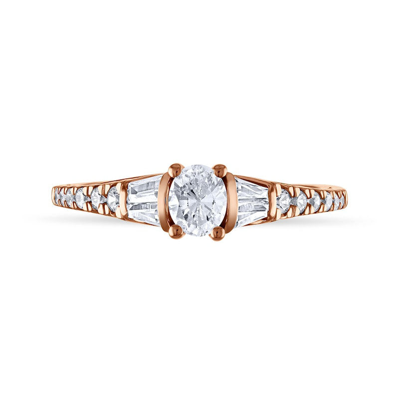 0.63 CT. T.W. Oval Natural Diamond Engagement Ring in Solid 14K Rose Gold
