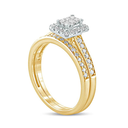 0.50 CT. T.W. Princess-Cut Composite Natural Diamond Rectangle Frame Bridal Engagement Ring Set in Solid 10K Yellow Gold