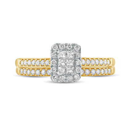 0.50 CT. T.W. Princess-Cut Composite Natural Diamond Rectangle Frame Bridal Engagement Ring Set in Solid 10K Yellow Gold