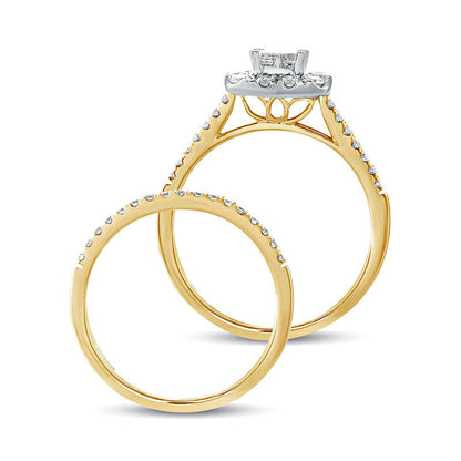 0.50 CT. T.W. Princess-Cut Composite Natural Diamond Rectangle Frame Bridal Engagement Ring Set in Solid 10K Yellow Gold