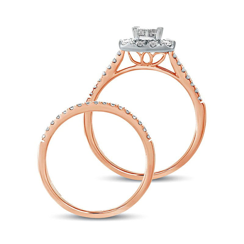 0.50 CT. T.W. Princess-Cut Composite Natural Diamond Rectangle Frame Bridal Engagement Ring Set in Solid 10K Rose Gold