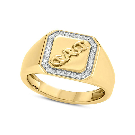 Men's 0.10 CT. T.W. Natural Diamond Octagonal Frame Embossed DAD" Signet Ring in Solid 10K Yellow Gold"