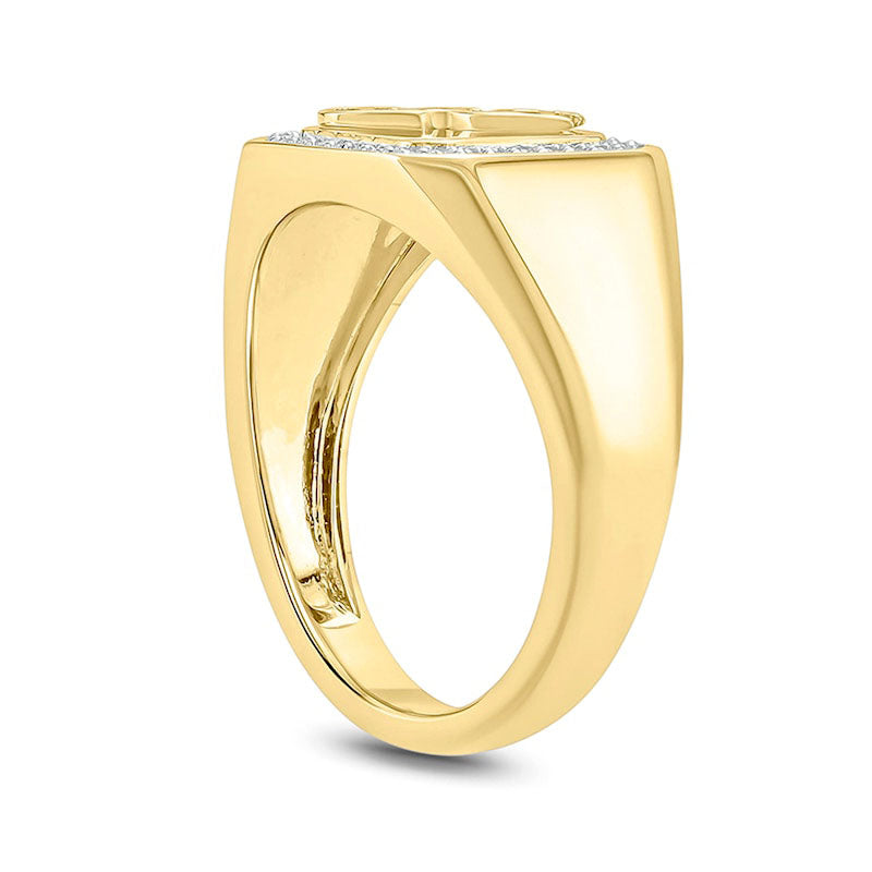 Men's 0.10 CT. T.W. Natural Diamond Octagonal Frame Embossed DAD" Signet Ring in Solid 10K Yellow Gold"