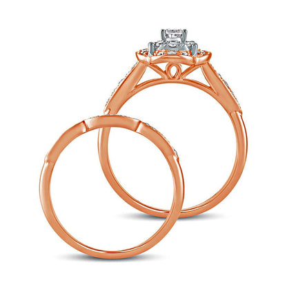 0.63 CT. T.W. Pear-Shaped Natural Diamond Quatrefoil Frame Art Deco Bridal Engagement Ring Set in Solid 10K Rose Gold