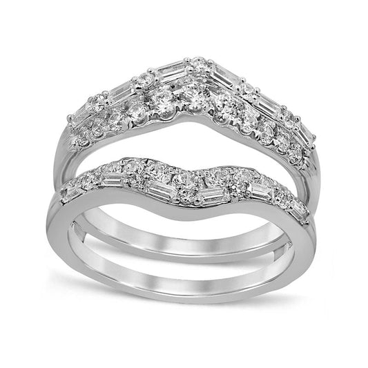 1.0 CT. T.W. Baguette and Round Natural Clarity Enhanced Diamond Double Crown Solitaire Enhancer in Solid 14K White Gold