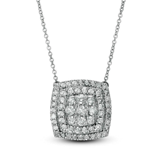 1 CT. T.W. Composite Natural Diamond Double Cushion Frame Necklace in 10K White Gold