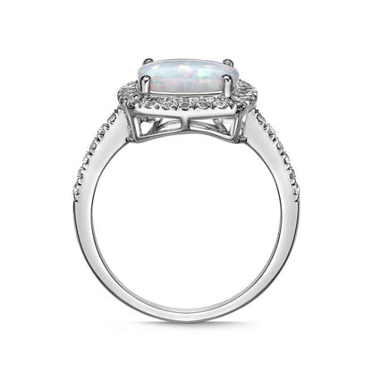 9.0mm Cushion-Cut Lab-Created Opal and White Sapphire Frame Ring in Sterling Silver