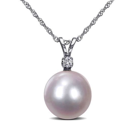 9.0-10.0mm Cultured South Sea Pearl and 0.05 CT. T.W. Natural Diamond Pendant in 14K White Gold - 17"
