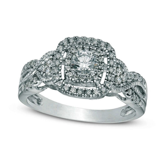 0.50 CT. T.W. Natural Diamond Frame Antique Vintage-Style Engagement Ring in Solid 10K White Gold