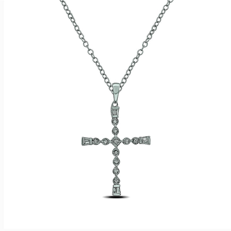 0.1 CT. T.W. Natural Diamond Antique Vintage-Style Cross Pendant in Sterling Silver