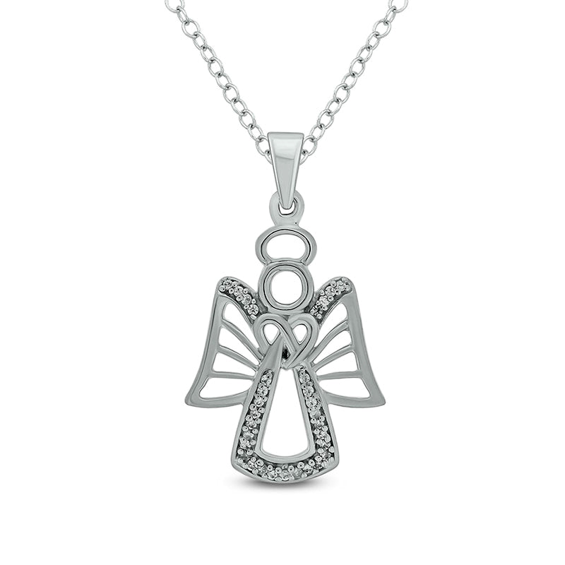 0.07 CT. T.W. Natural Diamond Angel Pendant in Sterling Silver