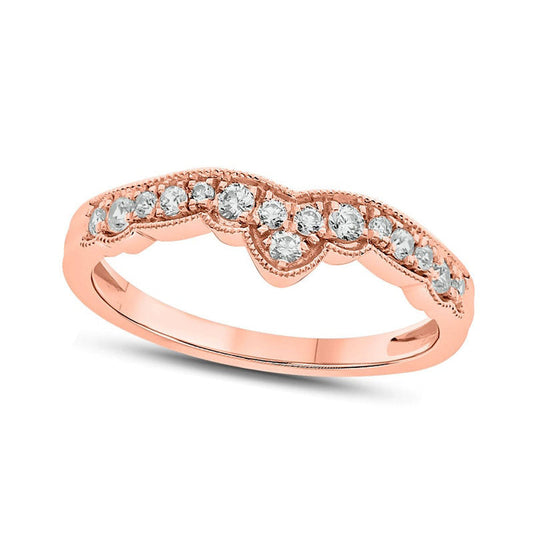 0.33 CT. T.W. Natural Diamond Antique Vintage-Style Crown Contour Wedding Band in Solid 10K Rose Gold