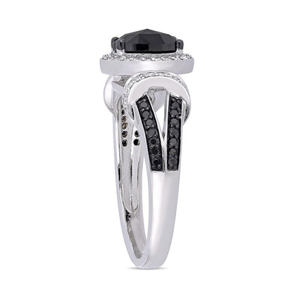 1.0 CT. T.W. Enhanced Black and White Natural Diamond Collar Split Shank Engagement Ring in Solid 10K White Gold