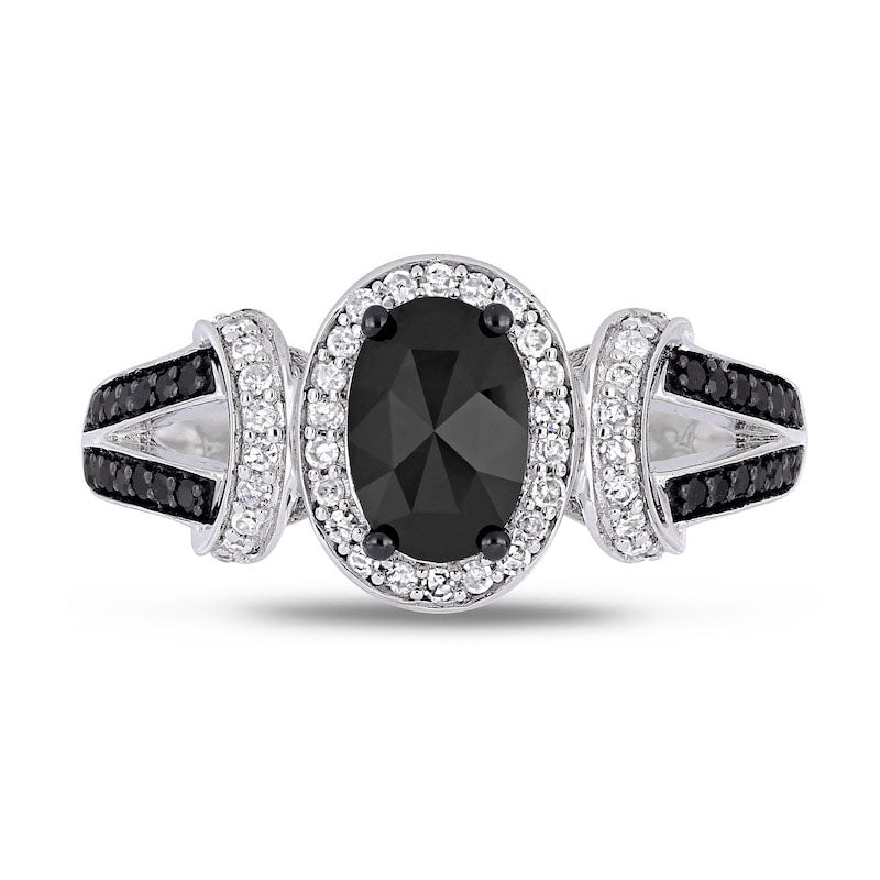 1.0 CT. T.W. Enhanced Black and White Natural Diamond Collar Split Shank Engagement Ring in Solid 10K White Gold