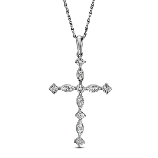 0.1 CT. T.W. Natural Diamond Art Deco Cross Pendant in Sterling Silver