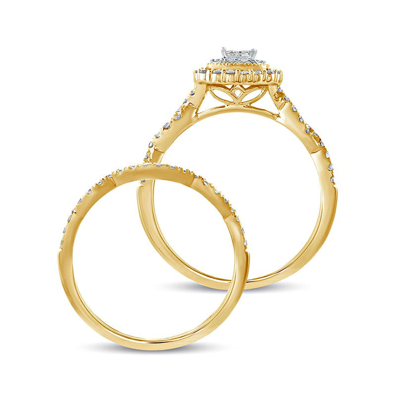 0.50 CT. T.W. Princess-Cut Quad Natural Diamond Frame Twist Shank Bridal Engagement Ring Set in Solid 10K Yellow Gold