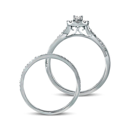 0.50 CT. T.W. Oval Natural Diamond Frame Twist Shank Bridal Engagement Ring Set in Solid 10K White Gold