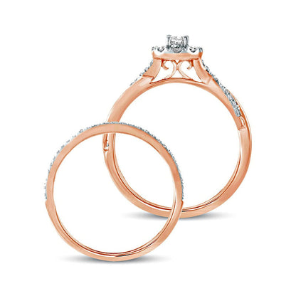 0.50 CT. T.W. Oval Natural Diamond Frame Twist Shank Bridal Engagement Ring Set in Solid 10K Rose Gold