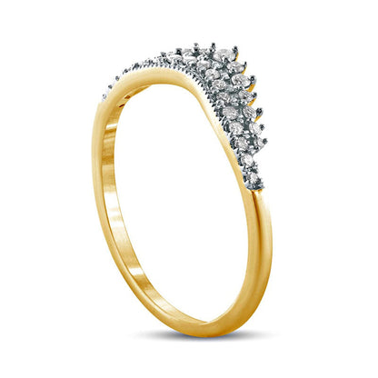 0.20 CT. T.W. Natural Diamond Crown Contour Antique Vintage-Style Anniversary Band in Solid 10K Yellow Gold