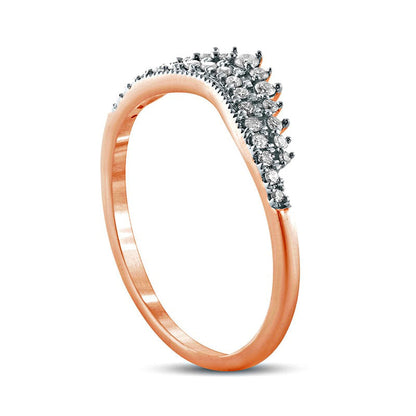 0.20 CT. T.W. Natural Diamond Crown Contour Antique Vintage-Style Anniversary Band in Solid 10K Rose Gold