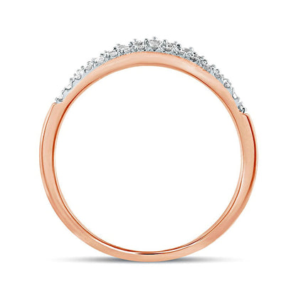 0.20 CT. T.W. Natural Diamond Crown Contour Antique Vintage-Style Anniversary Band in Solid 10K Rose Gold