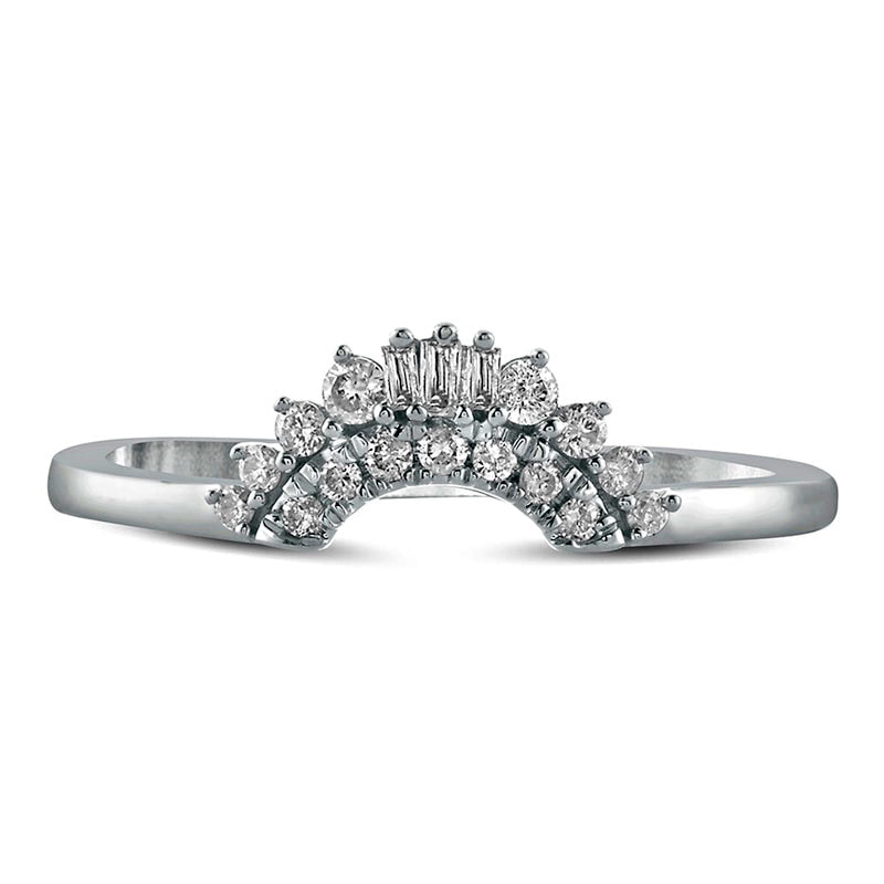 0.17 CT. T.W. Baguette and Round Natural Diamond Contour Wedding Band in Solid 10K White Gold