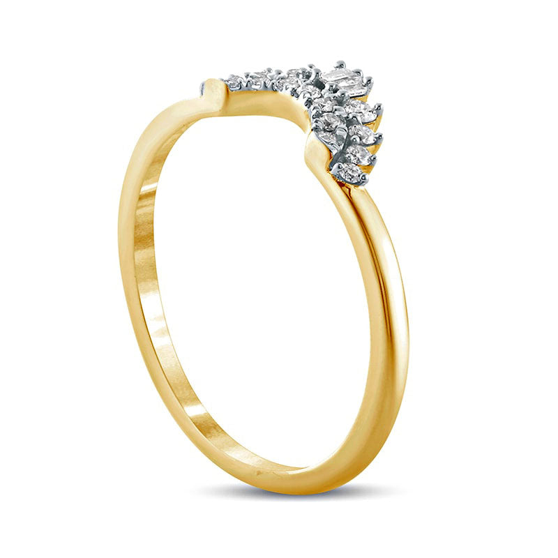 0.17 CT. T.W. Baguette and Round Natural Diamond Contour Wedding Band in Solid 10K Yellow Gold