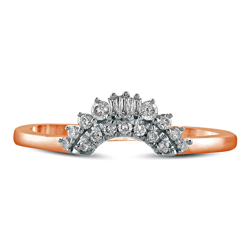 0.17 CT. T.W. Baguette and Round Natural Diamond Contour Wedding Band in Solid 10K Rose Gold