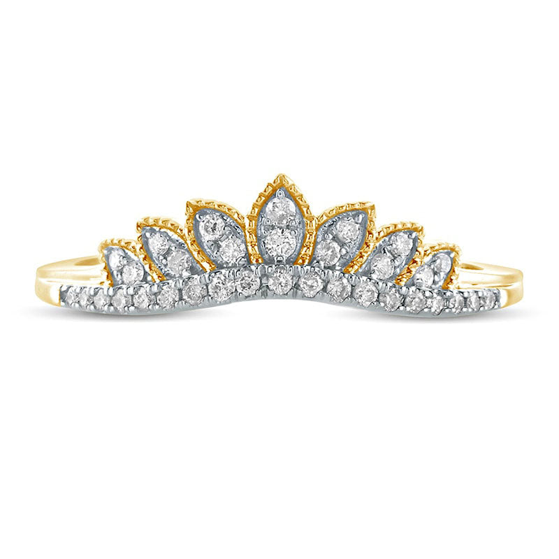 0.17 CT. T.W. Natural Diamond Leaf Crown Contour Antique Vintage-Style Wedding Band in Solid 10K Yellow Gold