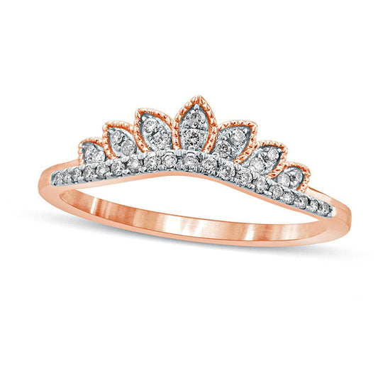 0.17 CT. T.W. Natural Diamond Leaf Crown Contour Antique Vintage-Style Wedding Band in Solid 10K Rose Gold