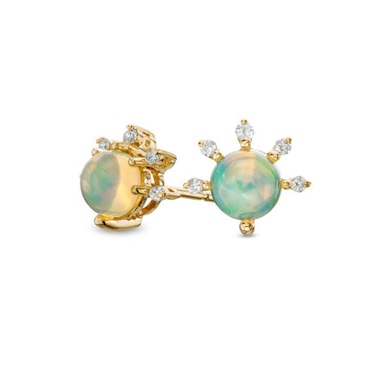 Opal and 0.05 CT. T.W. Diamond Sun Stud Earrings in 10K Gold