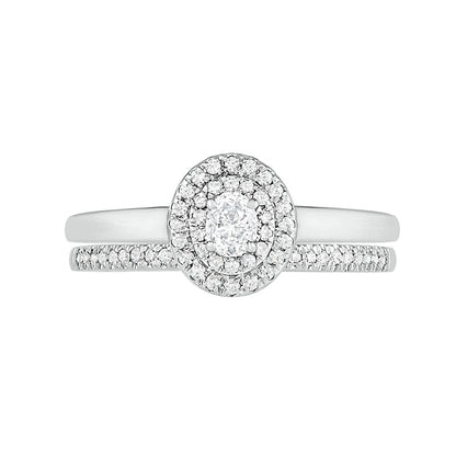 0.38 CT. T.W. Oval Natural Diamond Double Frame Bridal Engagement Ring Set in Solid 10K White Gold