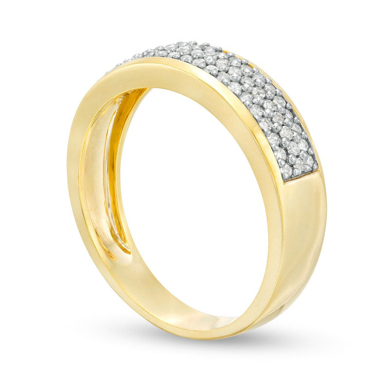 Men's 0.38 CT. T.W. Natural Diamond Triple Row Wedding Band in Solid 10K Yellow Gold