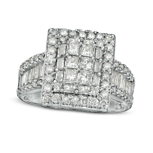 1.5 CT. T.W. Princess-Cut Natural Diamond Frame Multi-Row Engagement Ring in Solid 10K White Gold