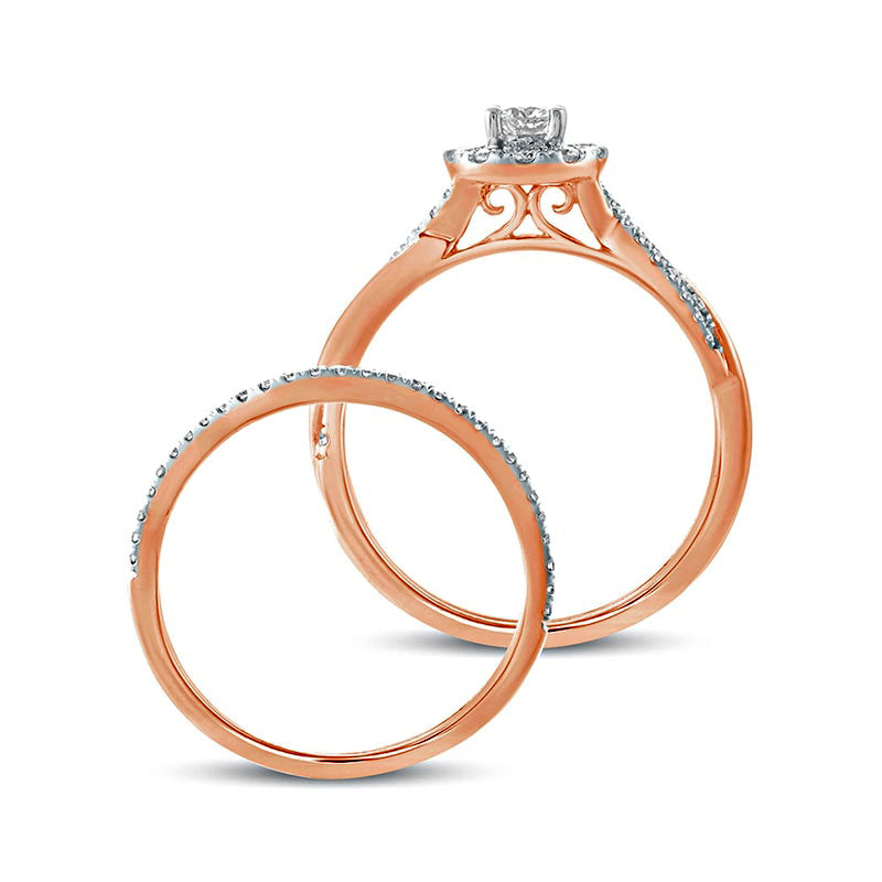 0.50 CT. T.W. Natural Diamond Frame Twist Shank Bridal Engagement Ring Set in Solid 10K Rose Gold