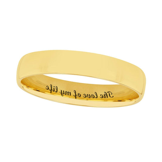 4.0mm Comfort-Fit Engravable Wedding Band in Solid 14K White, Yellow or Rose Gold (1 Line)