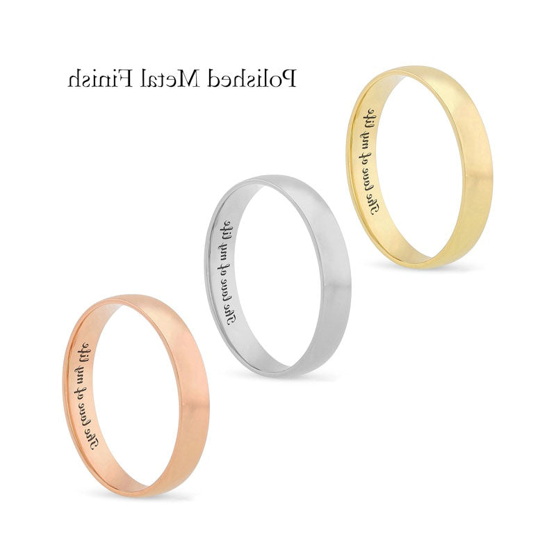 4.0mm Comfort-Fit Engravable Wedding Band in Solid 14K White, Yellow or Rose Gold (1 Line)