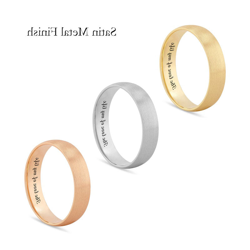 5.0mm Comfort-Fit Engravable Wedding Band in Solid 14K White, Yellow or Rose Gold (1 Line)