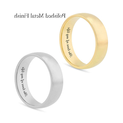 6.5mm Bevelled Edge Euro Comfort-Fit Engravable Wedding Band in Solid 14K White, Yellow or Rose Gold (1 Line)