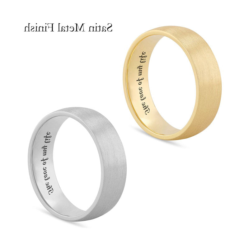 6.5mm Bevelled Edge Euro Comfort-Fit Engravable Wedding Band in Solid 14K White, Yellow or Rose Gold (1 Line)